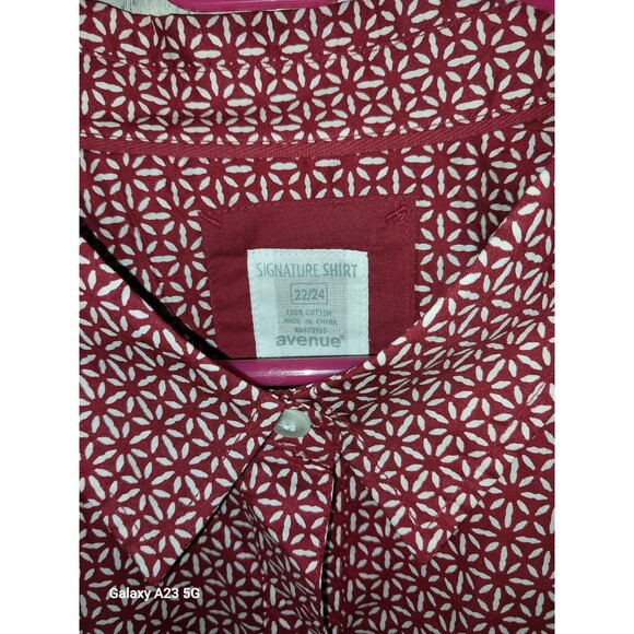 Avenue Signature Red White Button Up Shirt 22/24 NWT - Picture 4 of 7